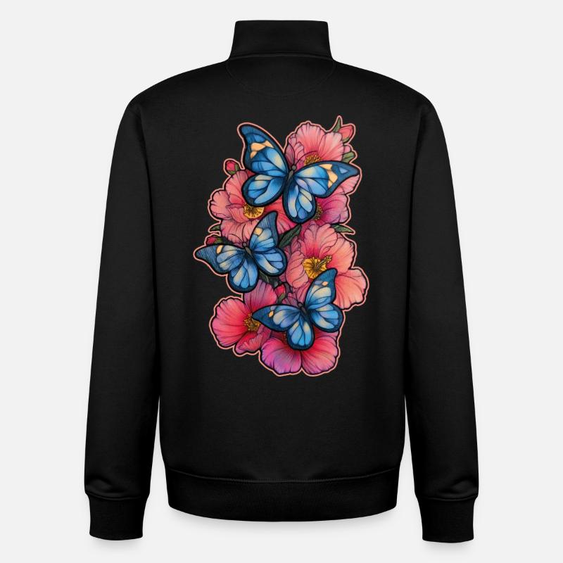 Fleur Papillon - Sweat zippé unisexe en coton bio Stanley/Stella - noir