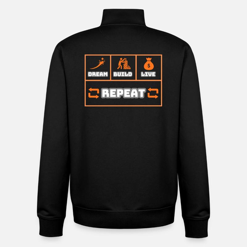 Dream Build Live Repeat - Sweat zippé unisexe en coton bio Stanley/Stella - noir