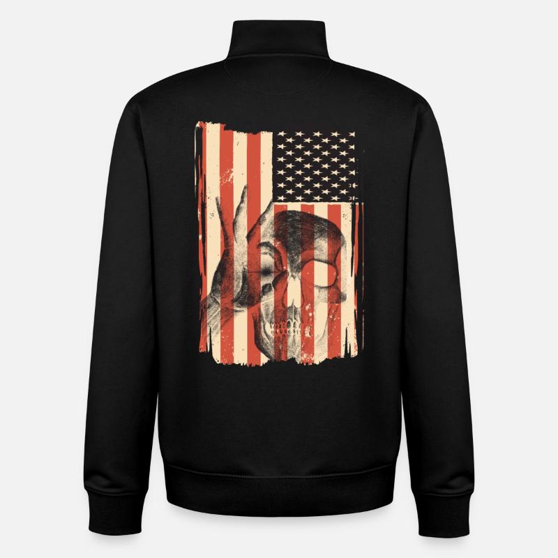 Drapeau des États-Unis avec crâne - Sweat zippé unisexe en coton bio Stanley/Stella - noir