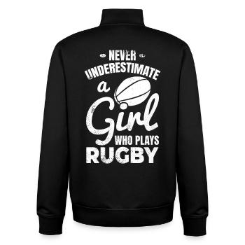 Never underestimate a rugby girl - Unisex Organic Zip Sweatshirt by Stanley/Stella - black - Back - AI Model Male 185 light (185cm)