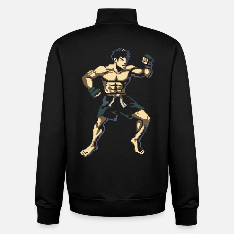 Graphiques Kickboxer Pixel - Sweat zippé unisexe en coton bio Stanley/Stella - noir