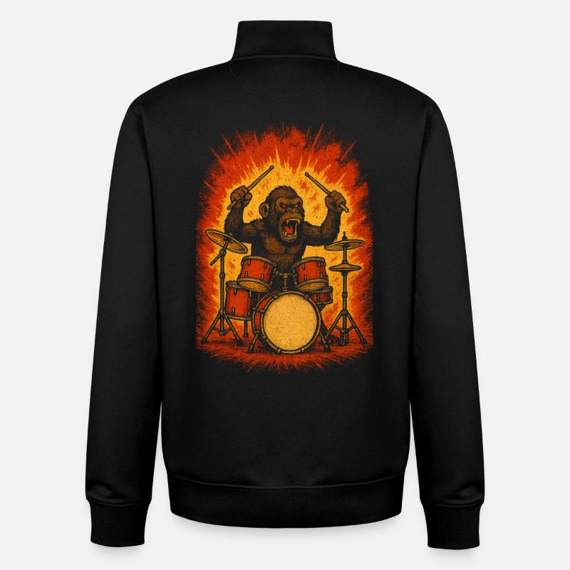 Monkey drummer on fire - Unisex Organic Zip Sweatshirt by Stanley/Stella - black