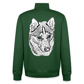 Wolf Head Drawing Blue Eyes - Unisex Organic Zip Sweatshirt by Stanley/Stella - bottle green - Back - AI Model Male 185 dark (185cm)