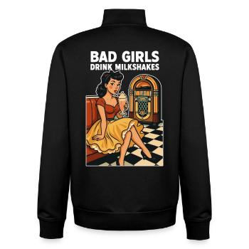 50s Pin-Up: Bad Girls Drink Milkshakes Rockabilly - Unisex Organic Zip Sweatshirt by Stanley/Stella - black - Back - AI Model Male 185 light (185cm)