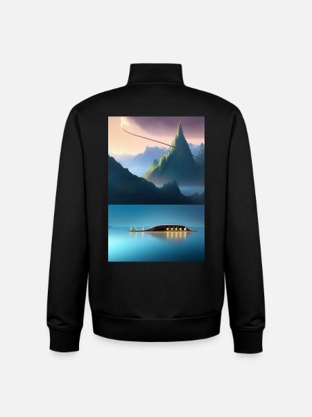 Landscape with lake, boat and mountains - Unisex Organic Zip Sweatshirt by Stanley/Stella - black