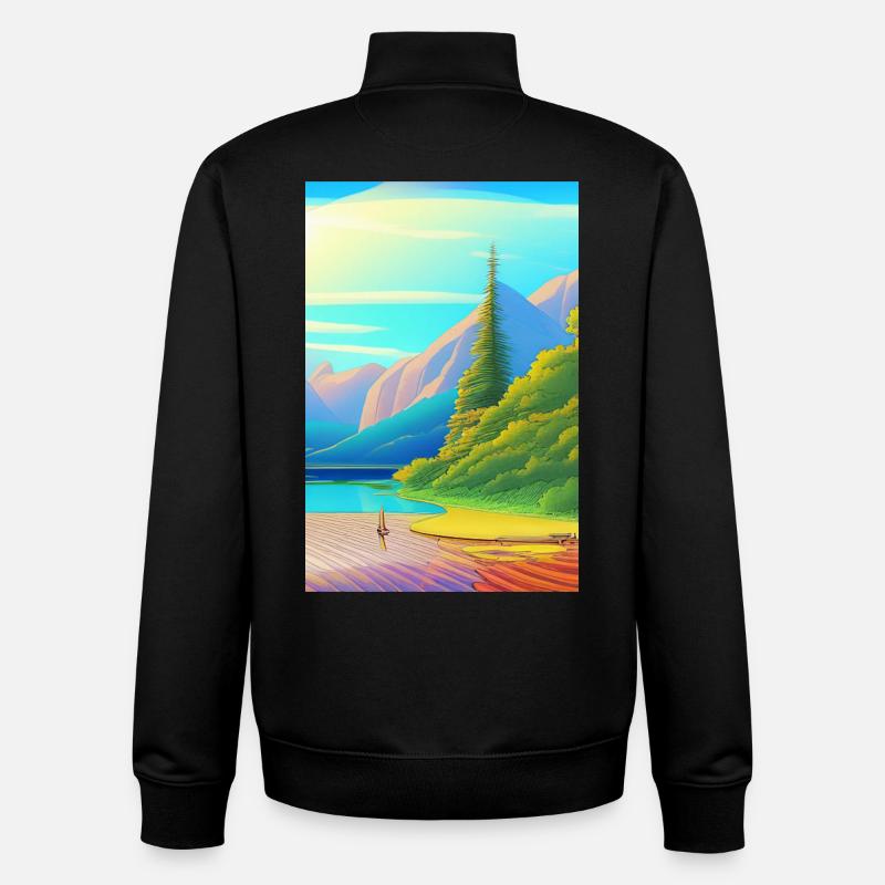 Landschaft mit See, Boot und Berge - Unisex Organic Zip Sweatshirt von Stanley/Stella - Schwarz