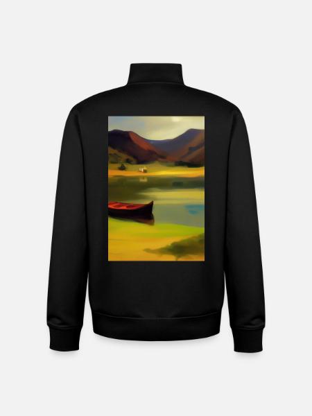 Landscape with lake, boat and mountains - Unisex Organic Zip Sweatshirt by Stanley/Stella - black