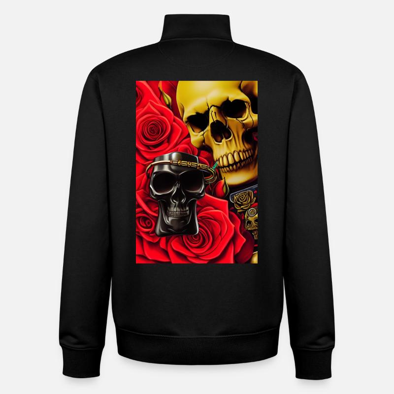 Crânes avec des roses - Sweat zippé unisexe en coton bio Stanley/Stella - noir