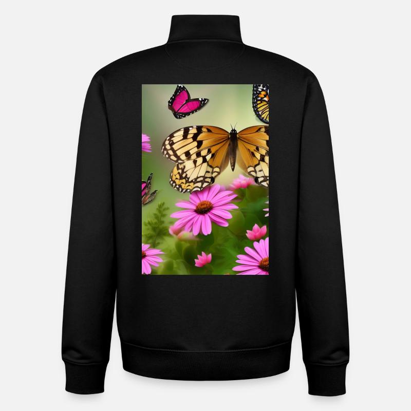 Fleurs et papillon - Sweat zippé unisexe en coton bio Stanley/Stella - noir