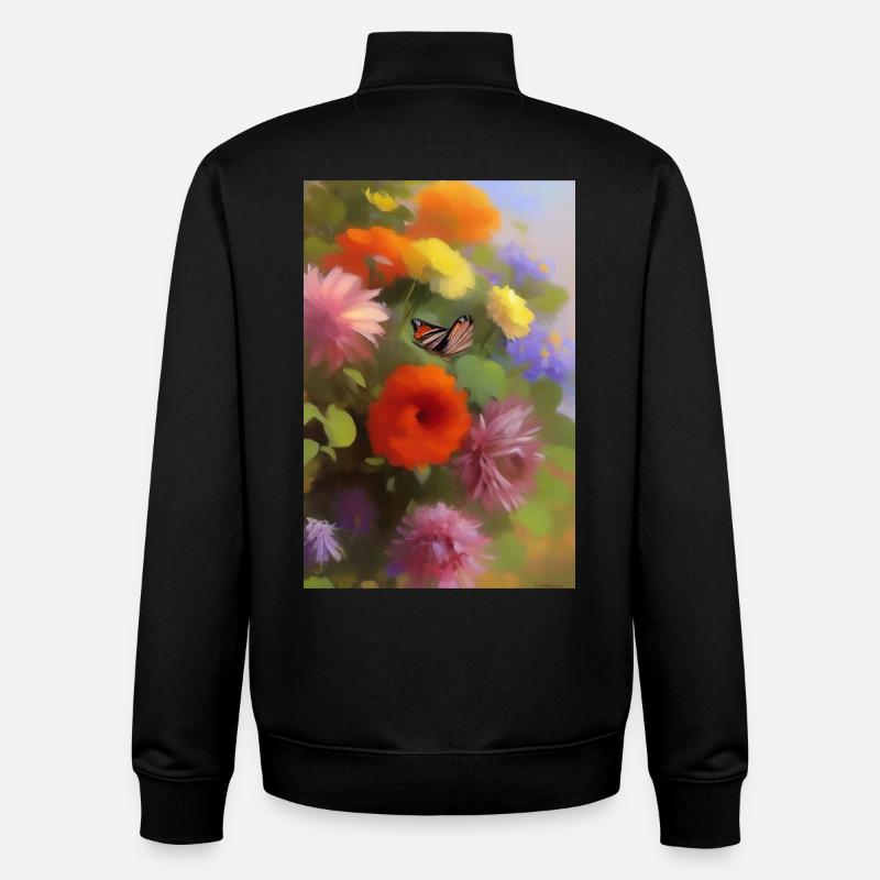 Fleurs et papillon - Sweat zippé unisexe en coton bio Stanley/Stella - noir