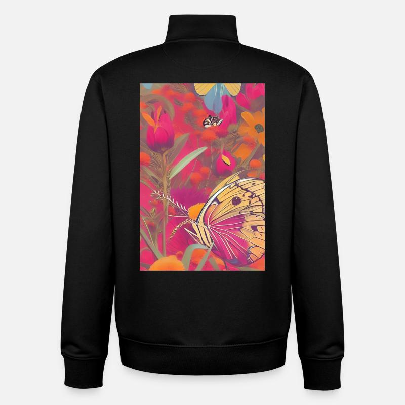 Fleurs et papillon - Sweat zippé unisexe en coton bio Stanley/Stella - noir