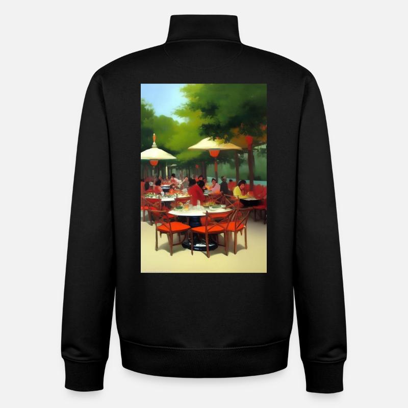 Café asiatique en plein air - Sweat zippé unisexe en coton bio Stanley/Stella - noir