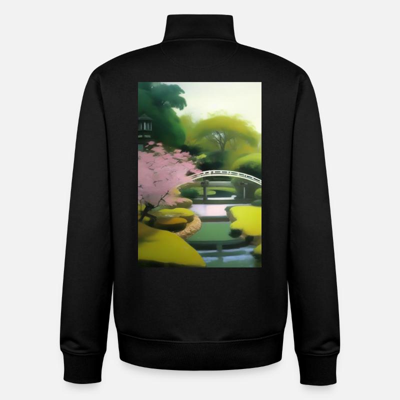 Jardin zen chinois - Sweat zippé unisexe en coton bio Stanley/Stella - noir