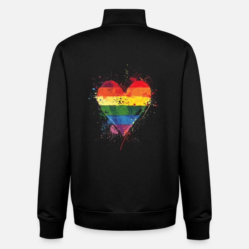 Abstraktes Regenbogenherz mit Tintenspritzern - Pride - Unisex Organic Zip Sweatshirt von Stanley/Stella - Schwarz