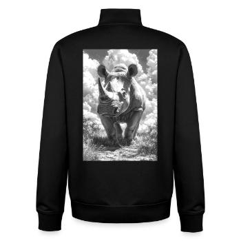 Schwarzweiß Nashorn im Wolkenhimmel - Unisex Organic Zip Sweatshirt von Stanley/Stella - Schwarz - Hinten - AI Model Male 185 light (185cm)