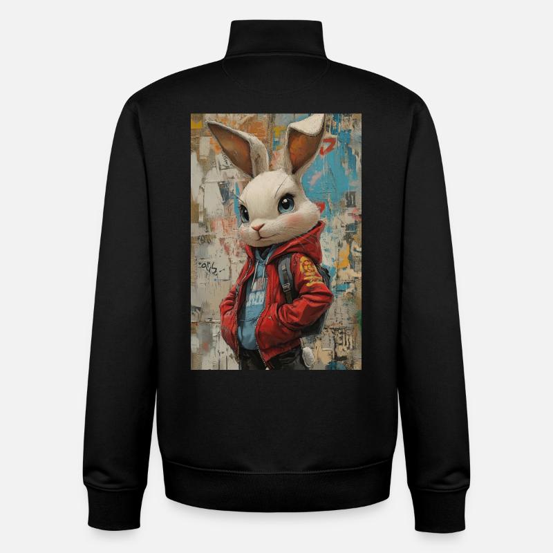 Bunny in graffiti jacket - Unisex Organic Zip Sweatshirt by Stanley/Stella - black