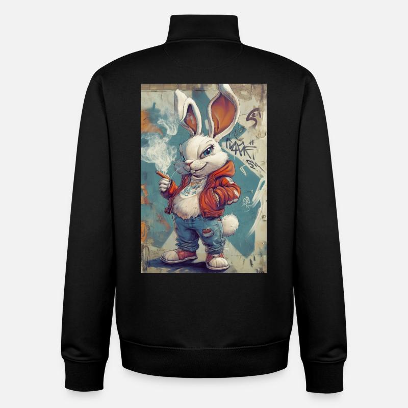 Graffiti Bunny Pullover Hoodie - Unisex Organic Zip Sweatshirt by Stanley/Stella - black