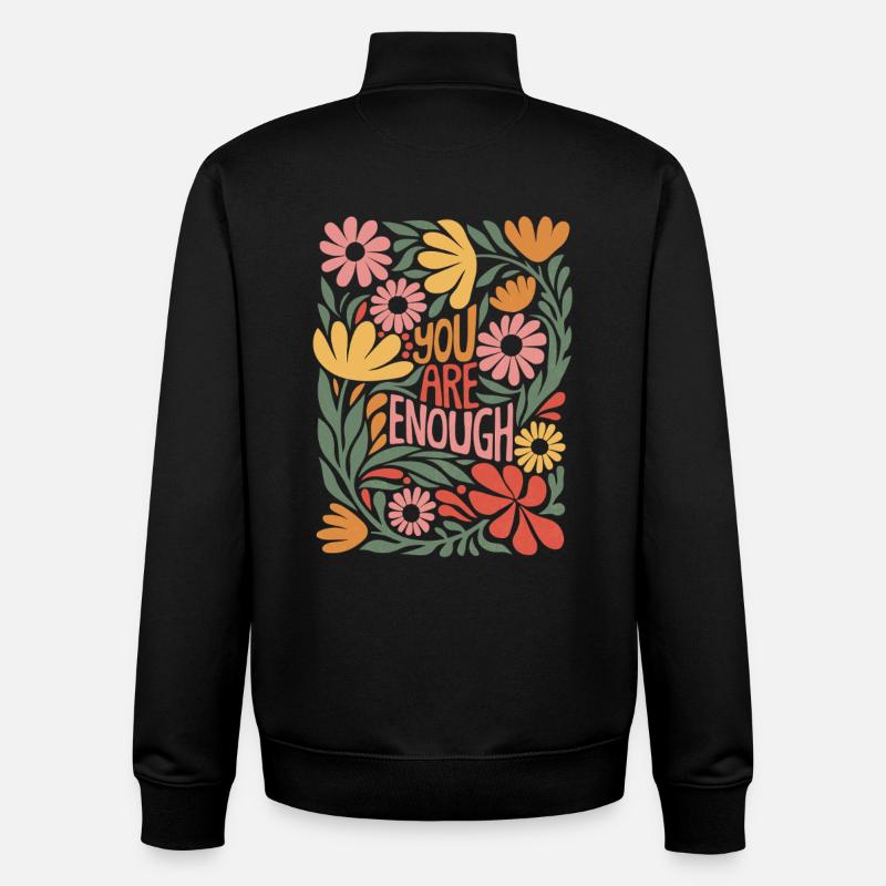 Positives Selbstliebe Boho-Blumendesign - Unisex Organic Zip Sweatshirt von Stanley/Stella - Schwarz