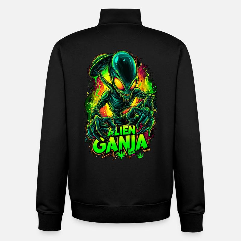 Ganja extraterrestre - Sweat zippé unisexe en coton bio Stanley/Stella - noir
