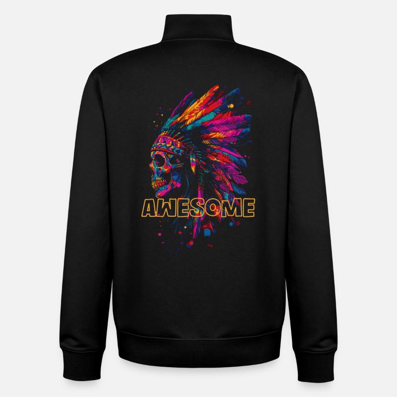 Awesome Indianer Totenkopf - Unisex Organic Zip Sweatshirt von Stanley/Stella - Schwarz