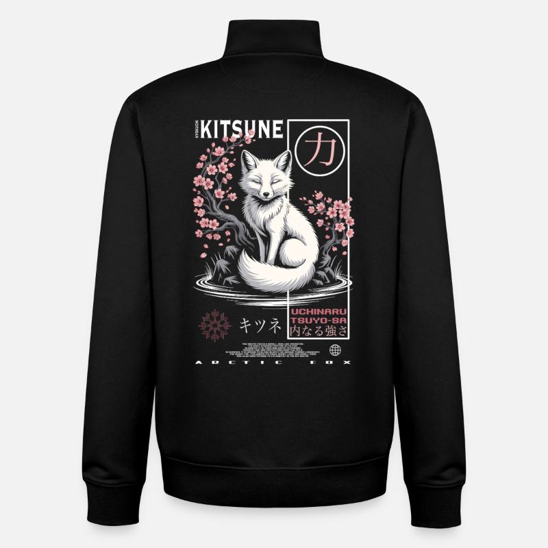 Kitsune Renard - Japonais Asiatique - Sweat zippé unisexe en coton bio Stanley/Stella - noir