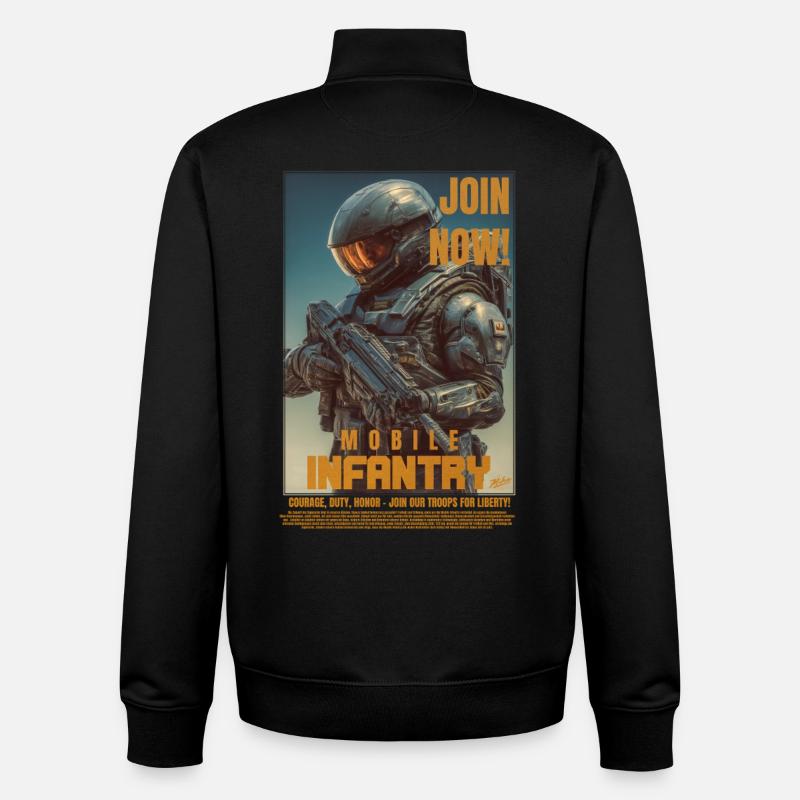 Infanterie mobile - Sweat zippé unisexe en coton bio Stanley/Stella - noir