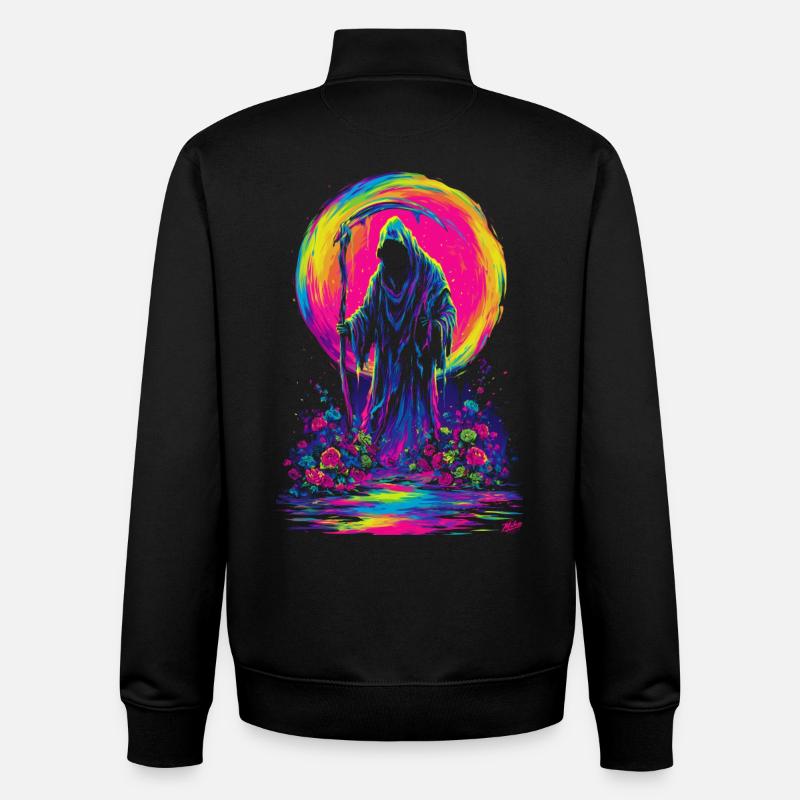 Neon Grim Reaper - Sweat zippé unisexe en coton bio Stanley/Stella - noir