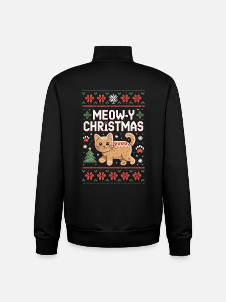 Meow-Y Weihnachtspixelkatze - Unisex Organic Zip Sweatshirt von Stanley/Stella - Schwarz