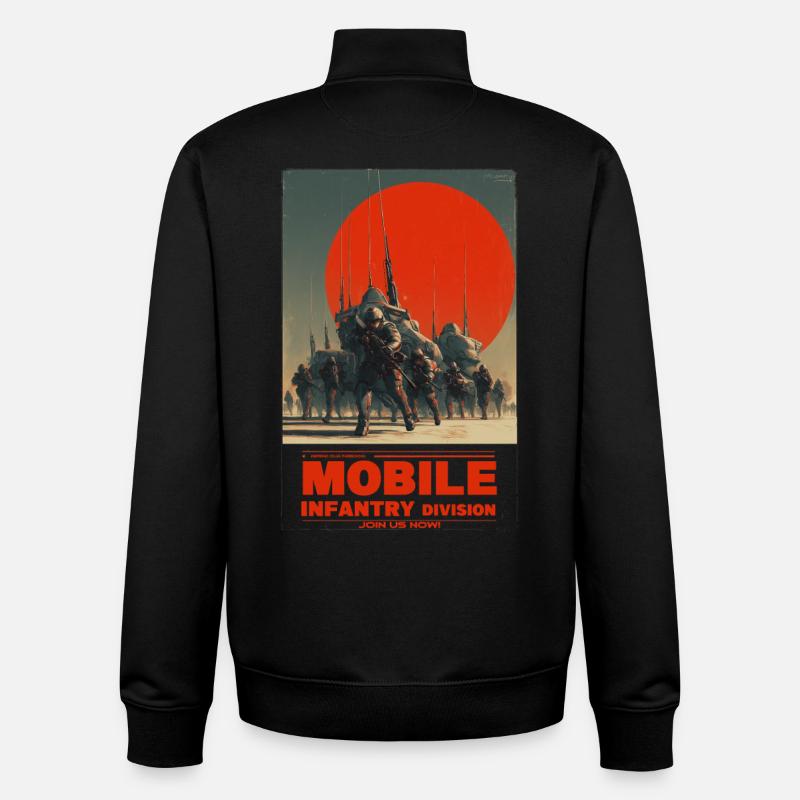 Infanterie mobile - Sweat zippé unisexe en coton bio Stanley/Stella - noir