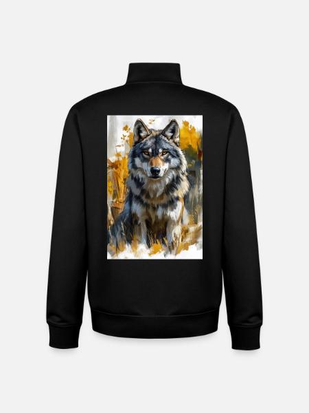 Illustration of a wolf - Sweat zippé unisexe en coton bio Stanley/Stella - noir
