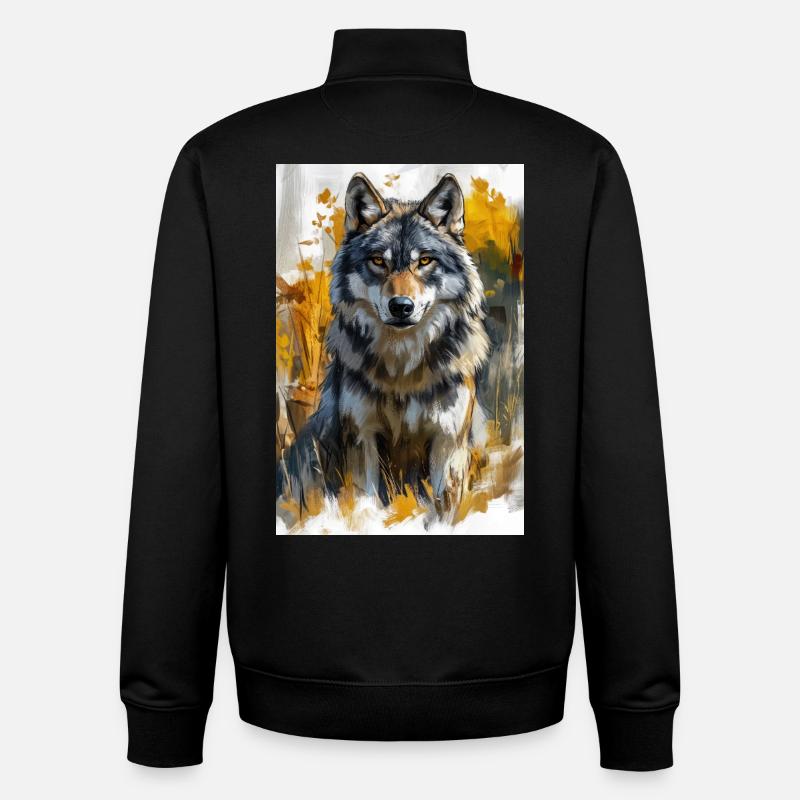 Illustration of a wolf - Sweat zippé unisexe en coton bio Stanley/Stella - noir
