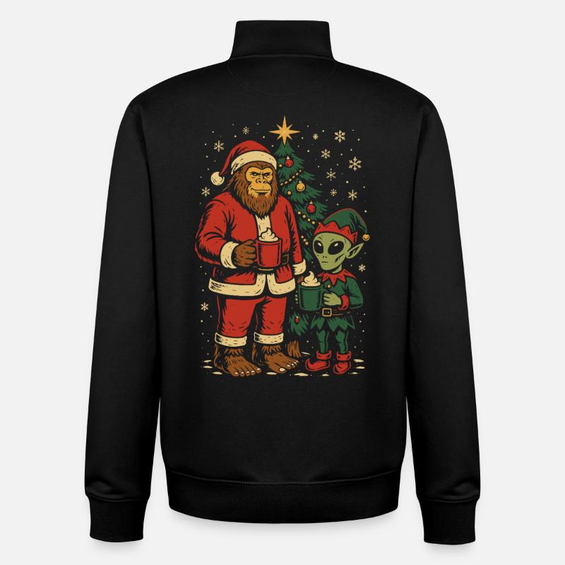 Père Noël Bigfoot Alien Elf Noël - Sweat zippé unisexe en coton bio Stanley/Stella - noir