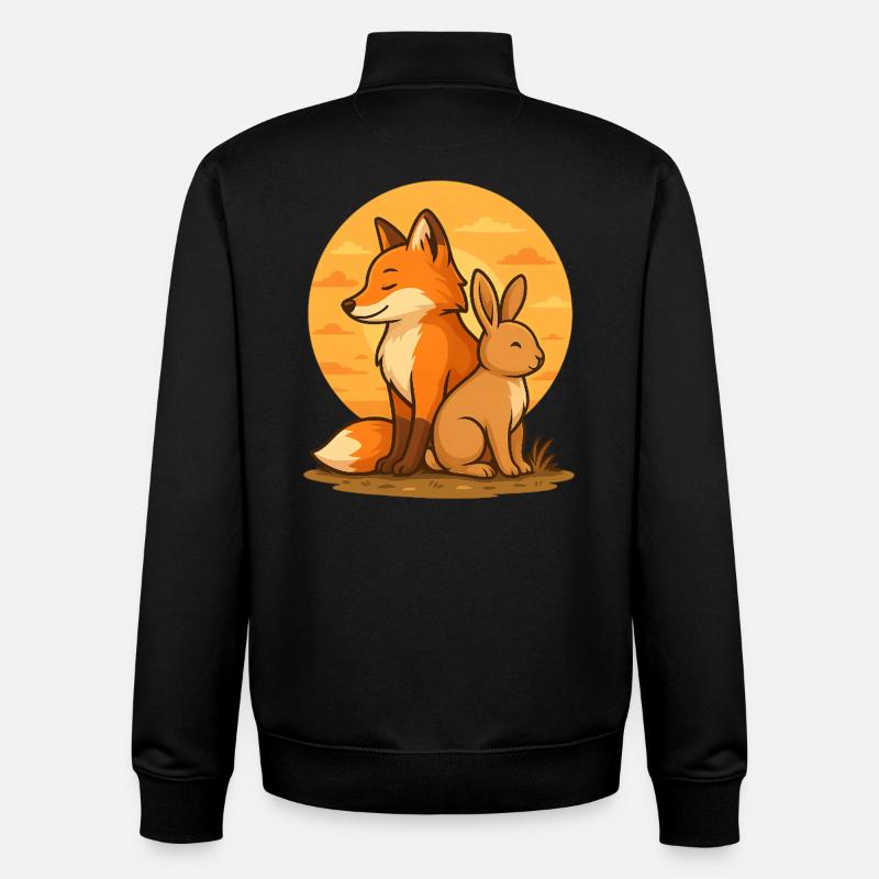 Renard et Lapin - Sweat zippé unisexe en coton bio Stanley/Stella - noir
