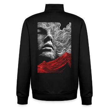 Face lines with red mountain silhouette - Unisex Organic Zip Sweatshirt by Stanley/Stella - black - Back - AI Model Male 185 light (185cm)