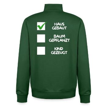 Maison construite (plantée dans un arbre, enfant engendré) blanche - Sweat zippé unisexe en coton bio Stanley/Stella - vert bouteille - Dos - AI Model Male 185 dark (185cm)