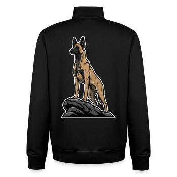 Belgian Shepherd Malinois Dog on Rock Portrait - Unisex Organic Zip Sweatshirt by Stanley/Stella - black - Back - AI Model Male 185 light (185cm)