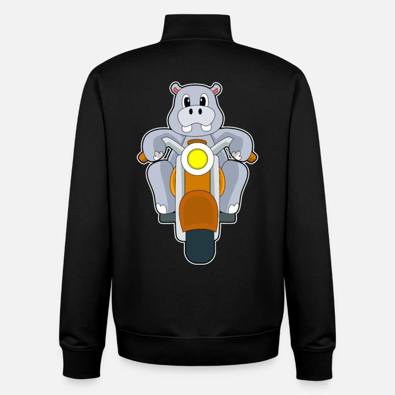 Moto Hippopotame - Sweat zippé unisexe en coton bio Stanley/Stella - noir