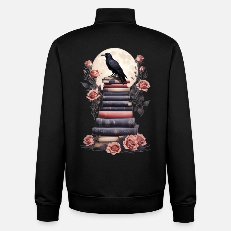 Stack of books with raven - Unisex Organic Zip Sweatshirt by Stanley/Stella - black