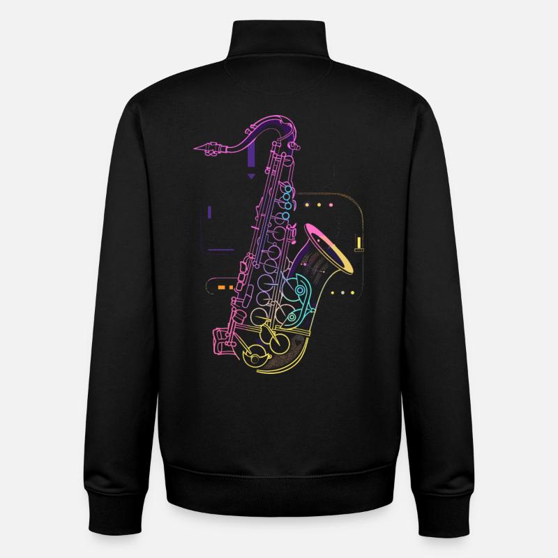 Dessin de saxophone - Sweat zippé unisexe en coton bio Stanley/Stella - noir