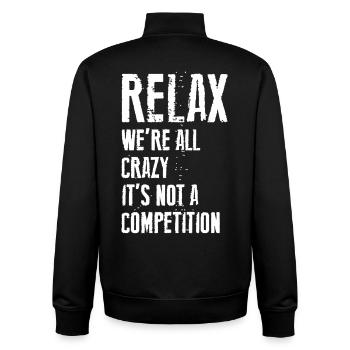 relax crazy mad - Unisex Organic Zip Sweatshirt by Stanley/Stella - black - Back - AI Model Male 185 light (185cm)