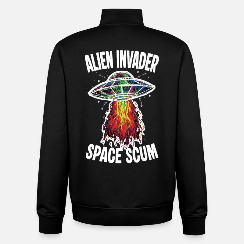 OVNI Alien Invader Space Scum Scribble - Sweat zippé unisexe en coton bio Stanley/Stella - noir