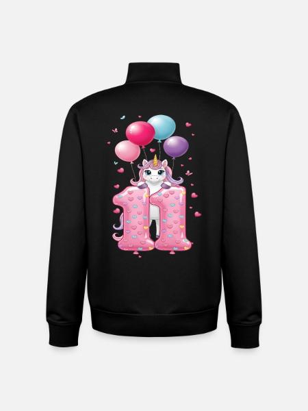 11 ans de Fille Mignonne Licorne 11e anniversaire - Sweat zippé unisexe en coton bio Stanley/Stella - noir