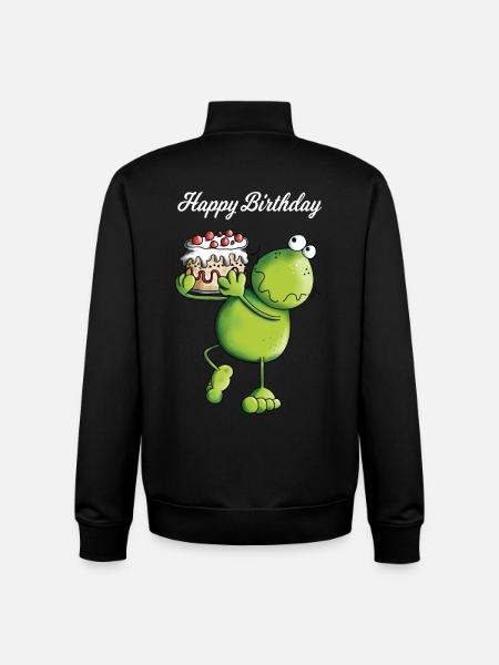 Birthday Frog - Cartoon - Comic - Unisex Organic Zip Sweatshirt by Stanley/Stella - black