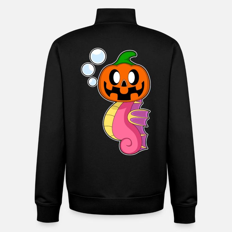Hippocampe Halloween citrouille - Sweat zippé unisexe en coton bio Stanley/Stella - noir
