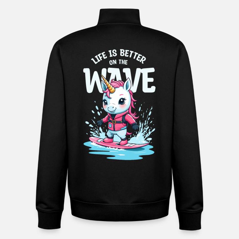 Wakeboard Licorne - Sweat zippé unisexe en coton bio Stanley/Stella - noir