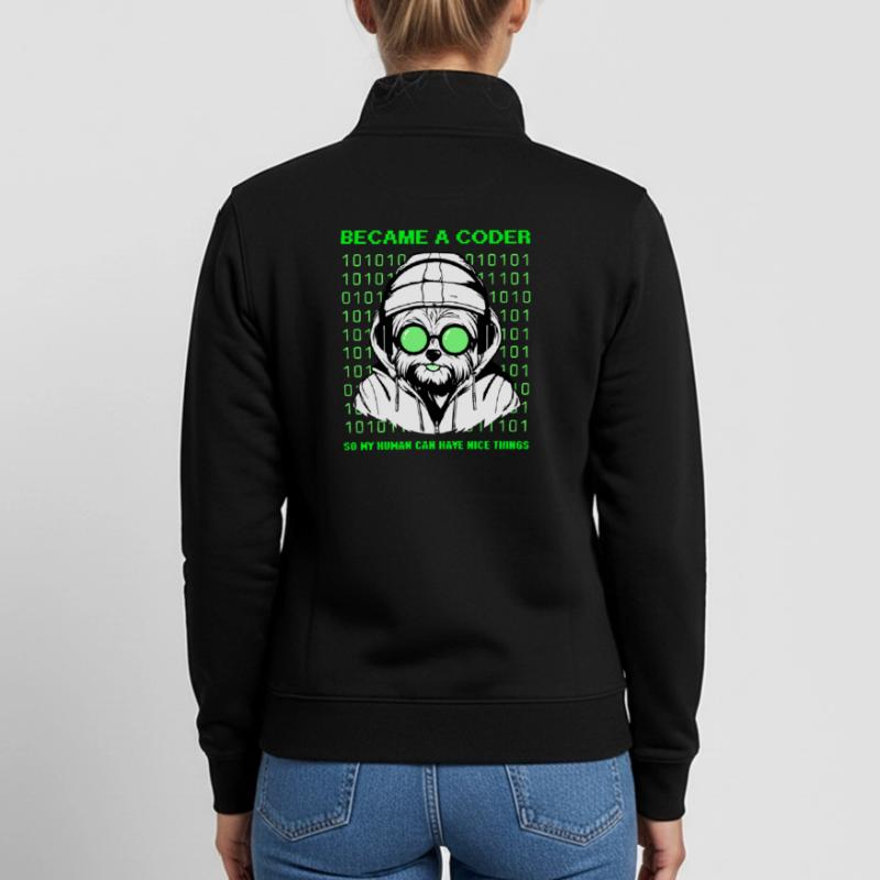 Devenu codeur – Hacker Dog Binary Look Sweat zippé unisexe en coton bio Stanley/Stella