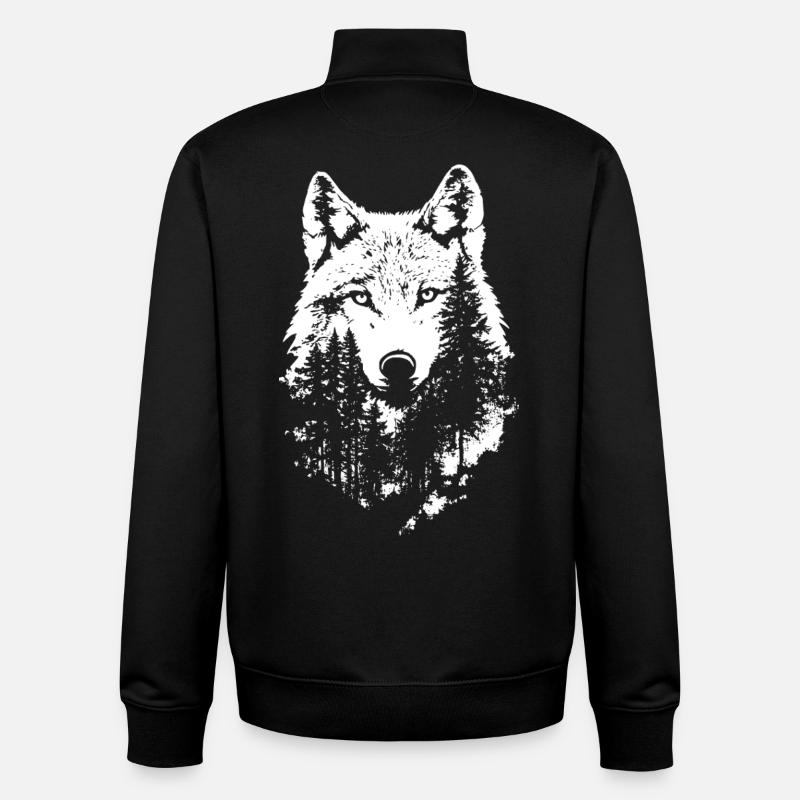 Wolf Face Forest Silhouette - Unisex Organic Zip Sweatshirt by Stanley/Stella - black