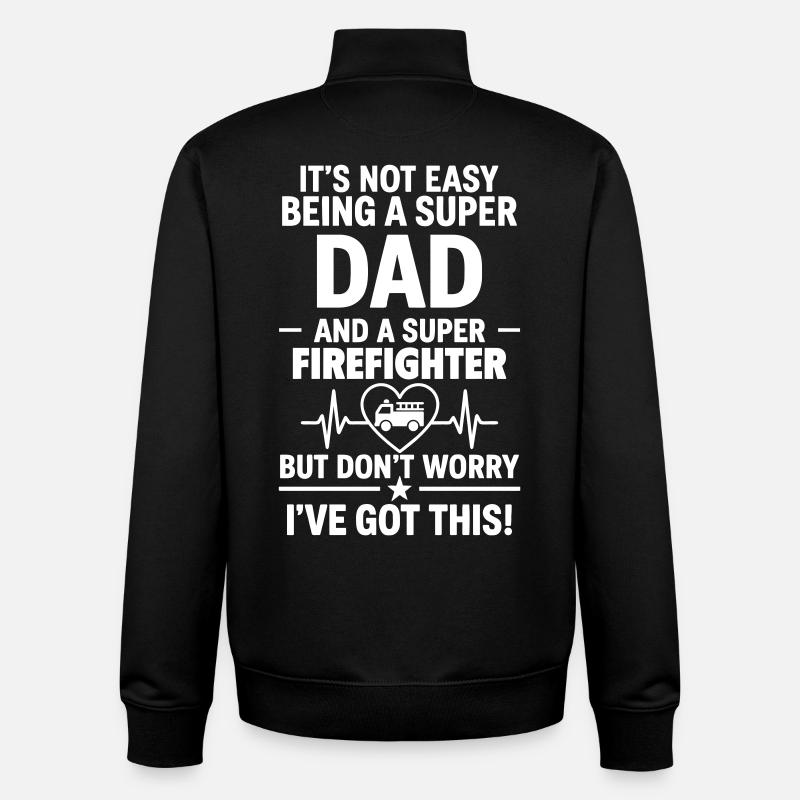Cœur + Pompier – Super Dad Pompier - Sweat zippé unisexe en coton bio Stanley/Stella - noir