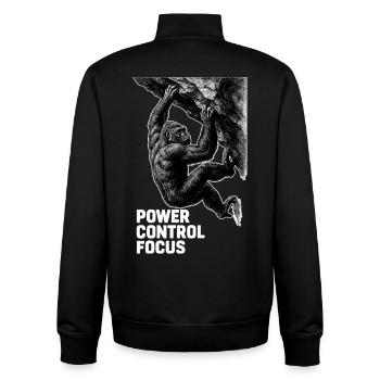 Gorilla Bouldering: Power Control Focus Design - Unisex Organic Zip Sweatshirt by Stanley/Stella - black - Back - AI Model Male 185 light (185cm)