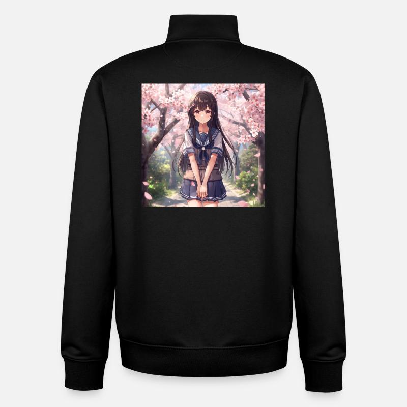 Cerisier en fleurs d’école - Sweat zippé unisexe en coton bio Stanley/Stella - noir